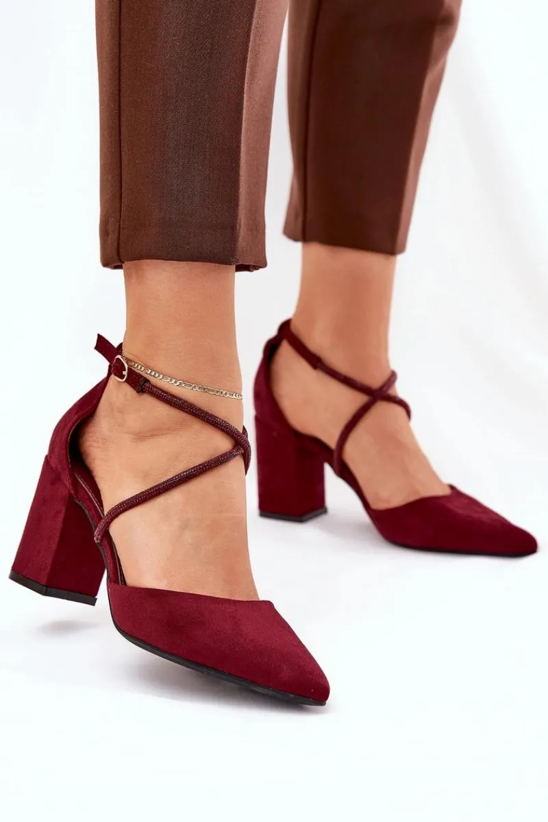 Czółenka Zamszowe|Czółenka Na Słupku>Boto Czółenka Ze Szpiczastymi Noskami I Zdobionymi Paseczkami Na Słupku Bordowe Verithas