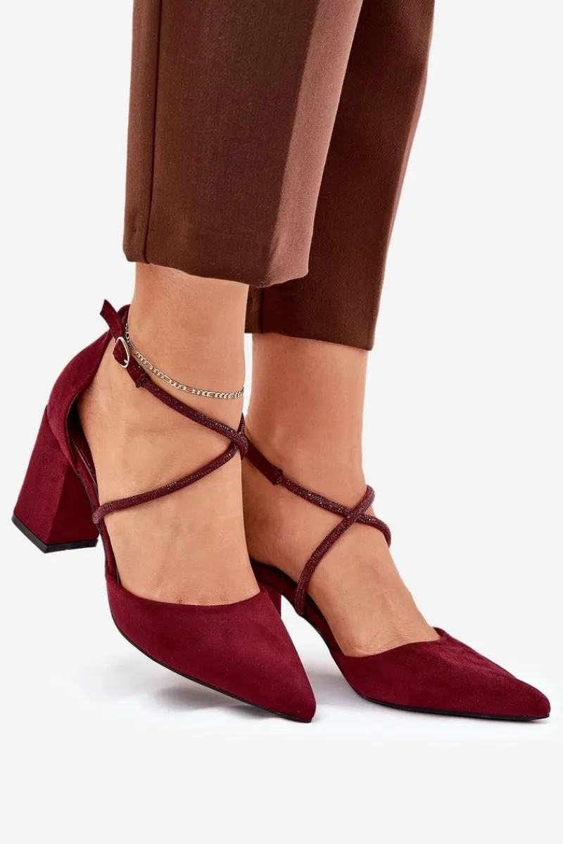 Czółenka Zamszowe|Czółenka Na Słupku>Boto Czółenka Ze Szpiczastymi Noskami I Zdobionymi Paseczkami Na Słupku Bordowe Verithas