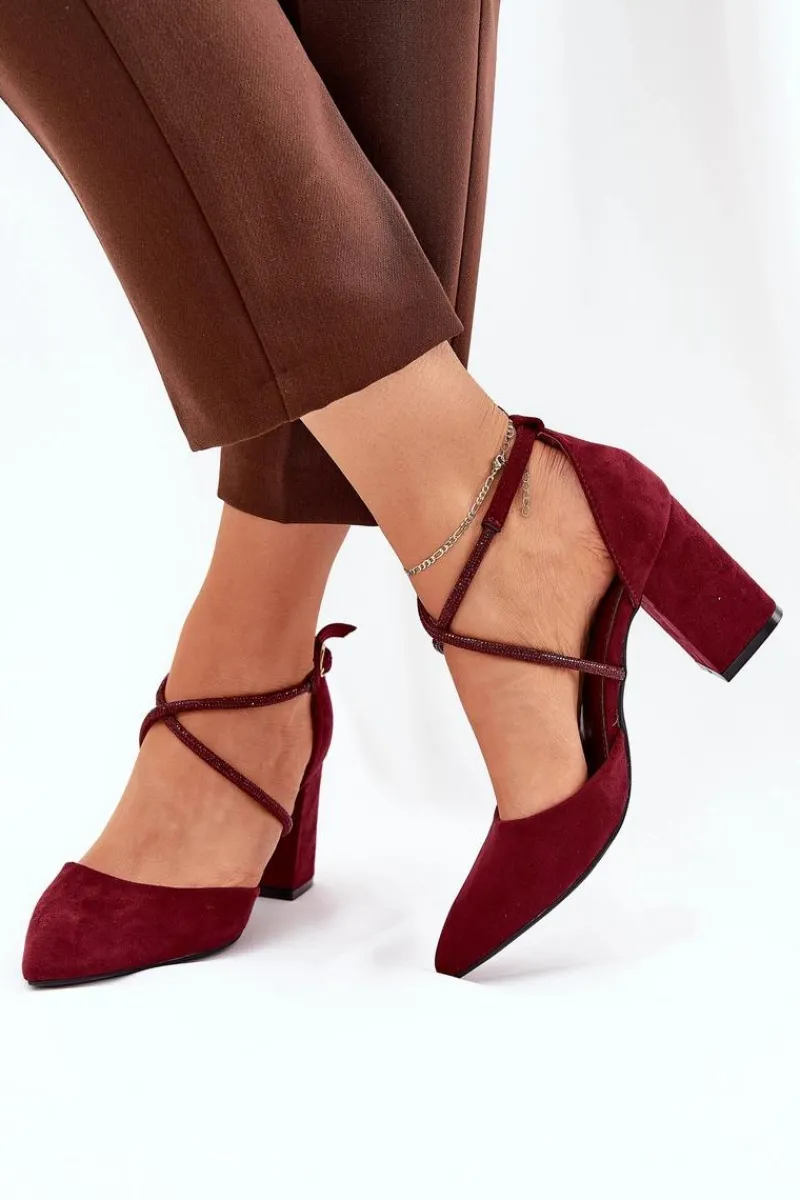 Czółenka Zamszowe|Czółenka Na Słupku>Boto Czółenka Ze Szpiczastymi Noskami I Zdobionymi Paseczkami Na Słupku Bordowe Verithas