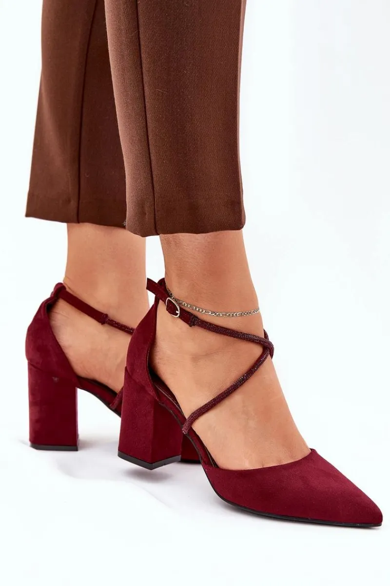 Czółenka Zamszowe|Czółenka Na Słupku>Boto Czółenka Ze Szpiczastymi Noskami I Zdobionymi Paseczkami Na Słupku Bordowe Verithas