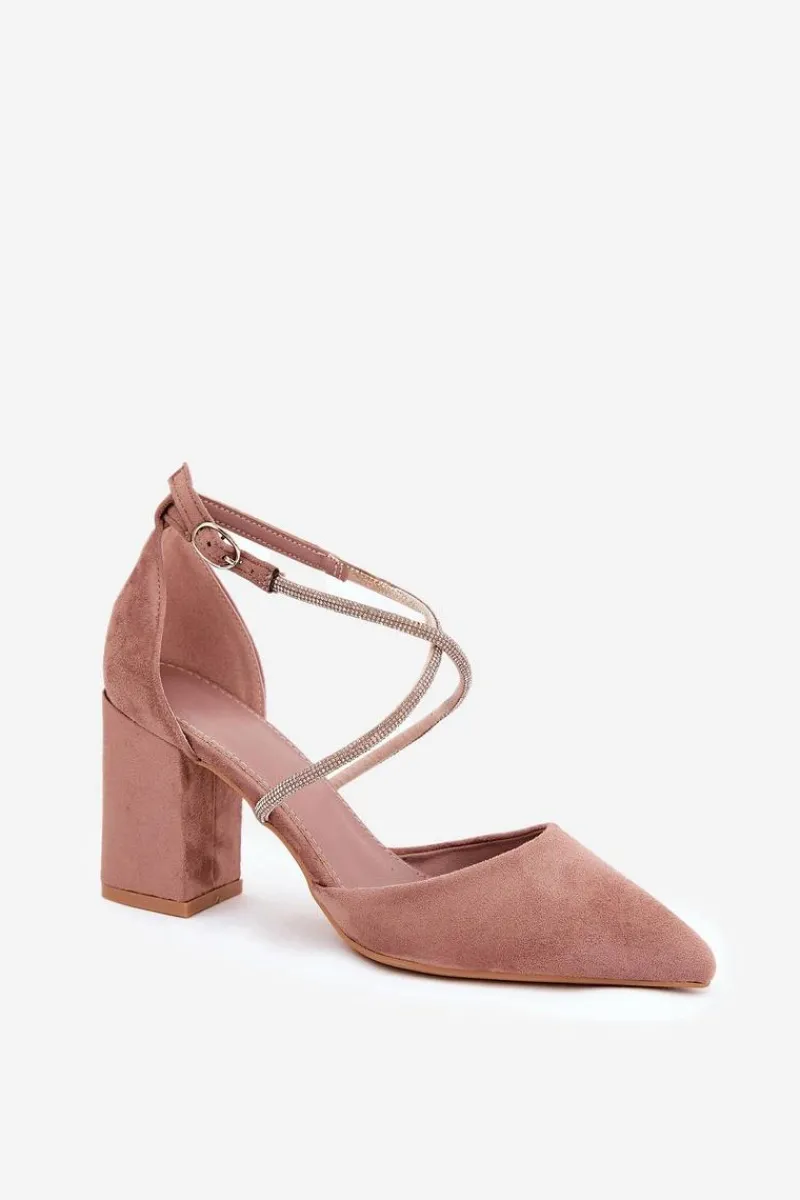 Sale Czółenka Ze Szpiczastymi Noskami I Zdobionymi Paseczkami Na Słupku Ciemnobeżowe Verithas Damskie Czółenka Zamszowe|Czółenka Na Słupku