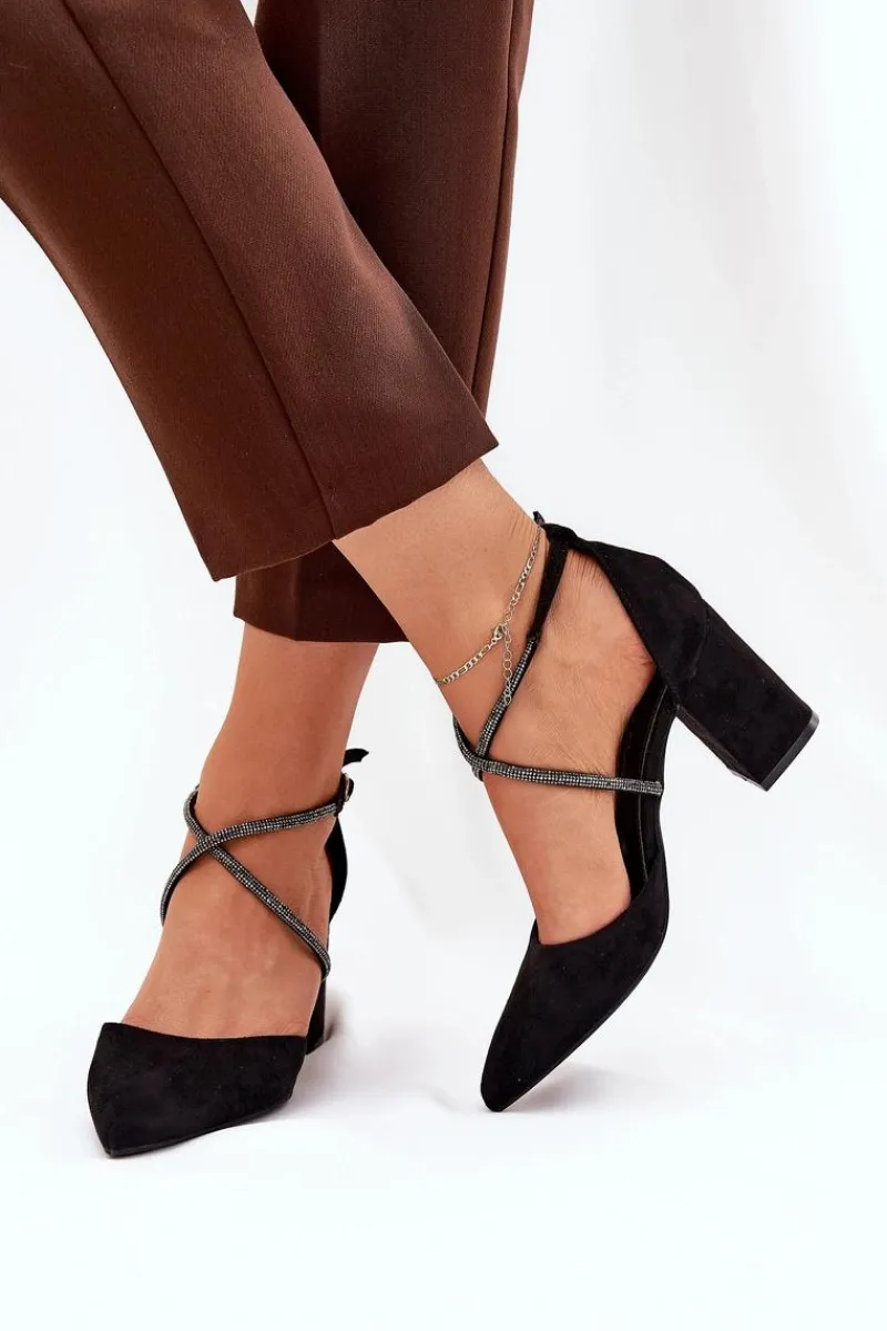 Online Boto Czółenka Ze Szpiczastymi Noskami I Zdobionymi Paseczkami Na Słupku Czarne Verithas