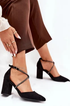 Online Boto Czółenka Ze Szpiczastymi Noskami I Zdobionymi Paseczkami Na Słupku Czarne Verithas