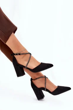 Online Boto Czółenka Ze Szpiczastymi Noskami I Zdobionymi Paseczkami Na Słupku Czarne Verithas