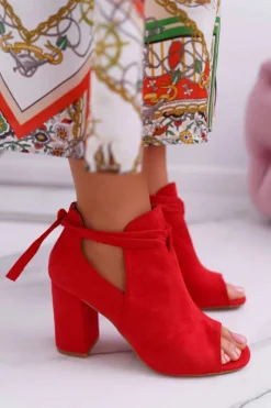 Czerwone Botki Sandały Na Słupku Odkryte Palce Grays Damskie Sandały Na Obcasie|Botki Sznurowane