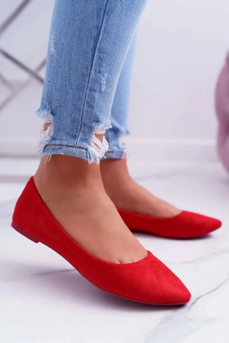 Czerwone Damskie Balerinki Zamsz Bueno Damskie Baleriny Klasyczne