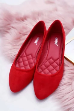 Czerwone Damskie Balerinki Zamsz Bueno Damskie Baleriny Klasyczne