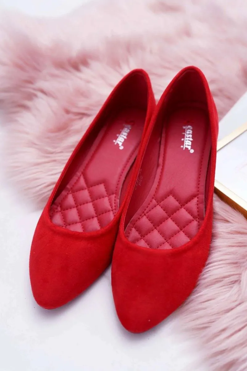 Czerwone Damskie Balerinki Zamsz Bueno Damskie Baleriny Klasyczne