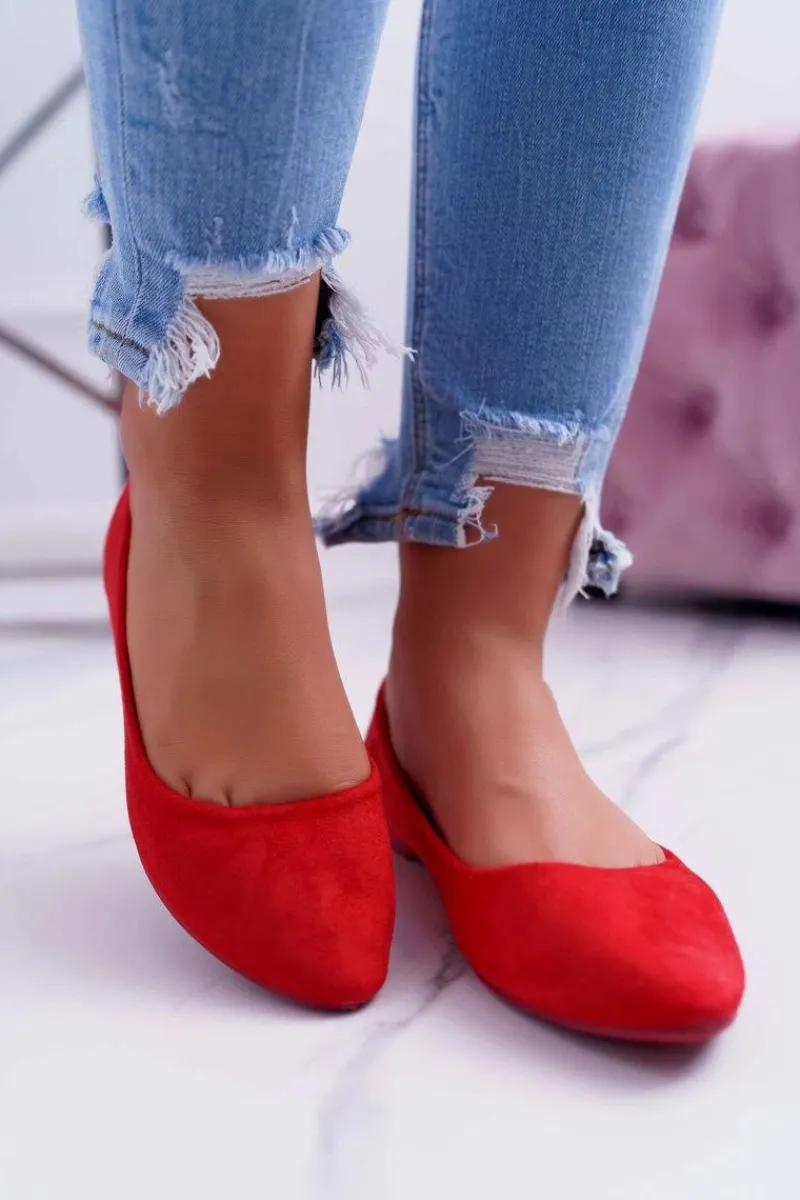 Czerwone Damskie Balerinki Zamsz Bueno Damskie Baleriny Klasyczne