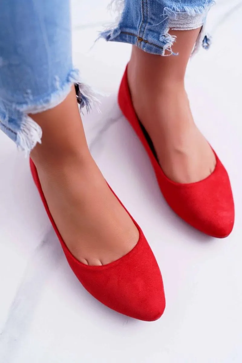 Czerwone Damskie Balerinki Zamsz Bueno Damskie Baleriny Klasyczne