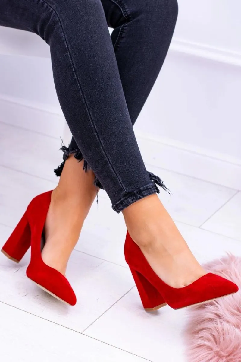 Czółenka Zamszowe|Czółenka Na Słupku>Boto Czerwone Damskie Zamszowe Czółenka Na Słupku Celine