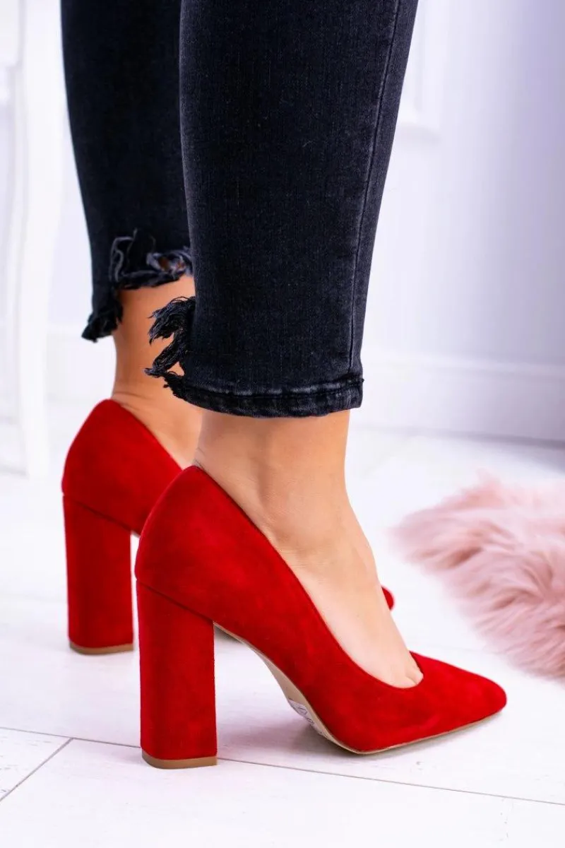 Czółenka Zamszowe|Czółenka Na Słupku>Boto Czerwone Damskie Zamszowe Czółenka Na Słupku Celine