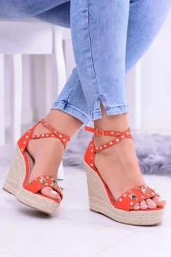 Clearance Boto Czerwone Sandały Na Koturnie Espadryl Ćwieki Dżety Narumi