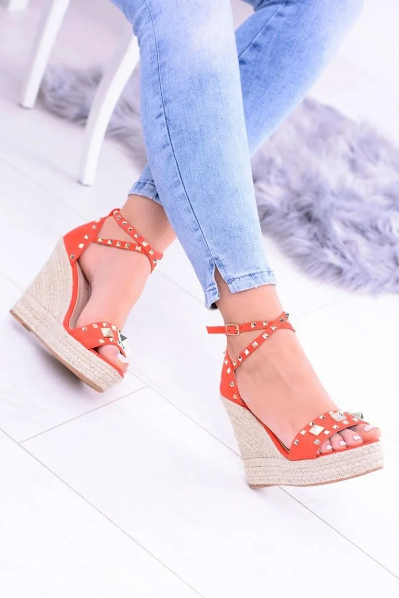 Clearance Boto Czerwone Sandały Na Koturnie Espadryl Ćwieki Dżety Narumi