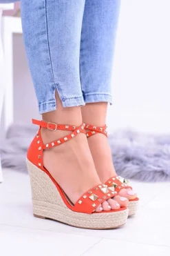 Clearance Boto Czerwone Sandały Na Koturnie Espadryl Ćwieki Dżety Narumi