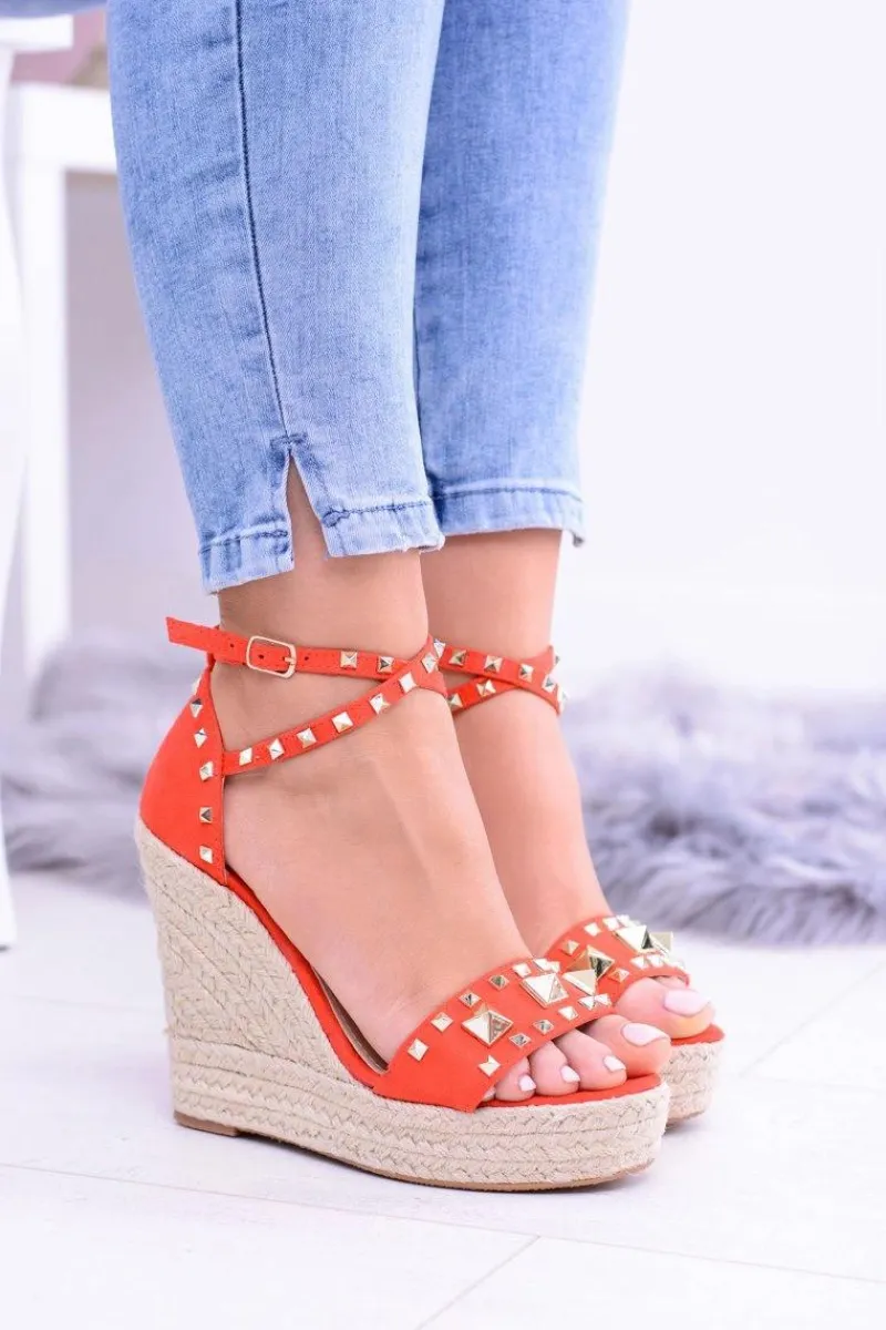 Clearance Boto Czerwone Sandały Na Koturnie Espadryl Ćwieki Dżety Narumi