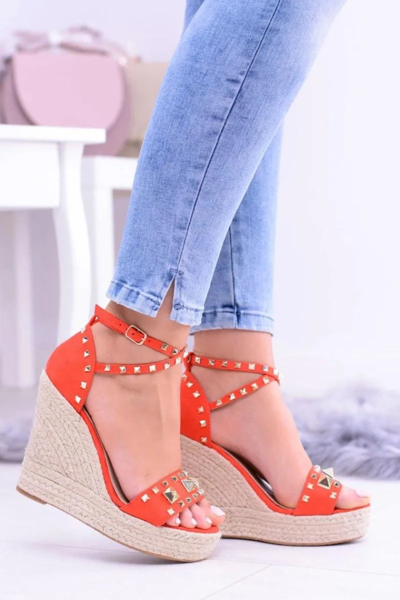Clearance Boto Czerwone Sandały Na Koturnie Espadryl Ćwieki Dżety Narumi