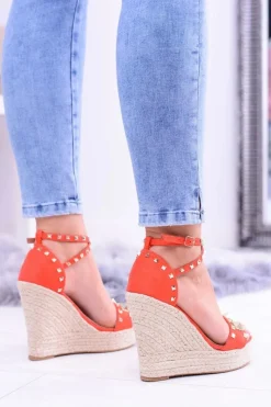 Clearance Boto Czerwone Sandały Na Koturnie Espadryl Ćwieki Dżety Narumi
