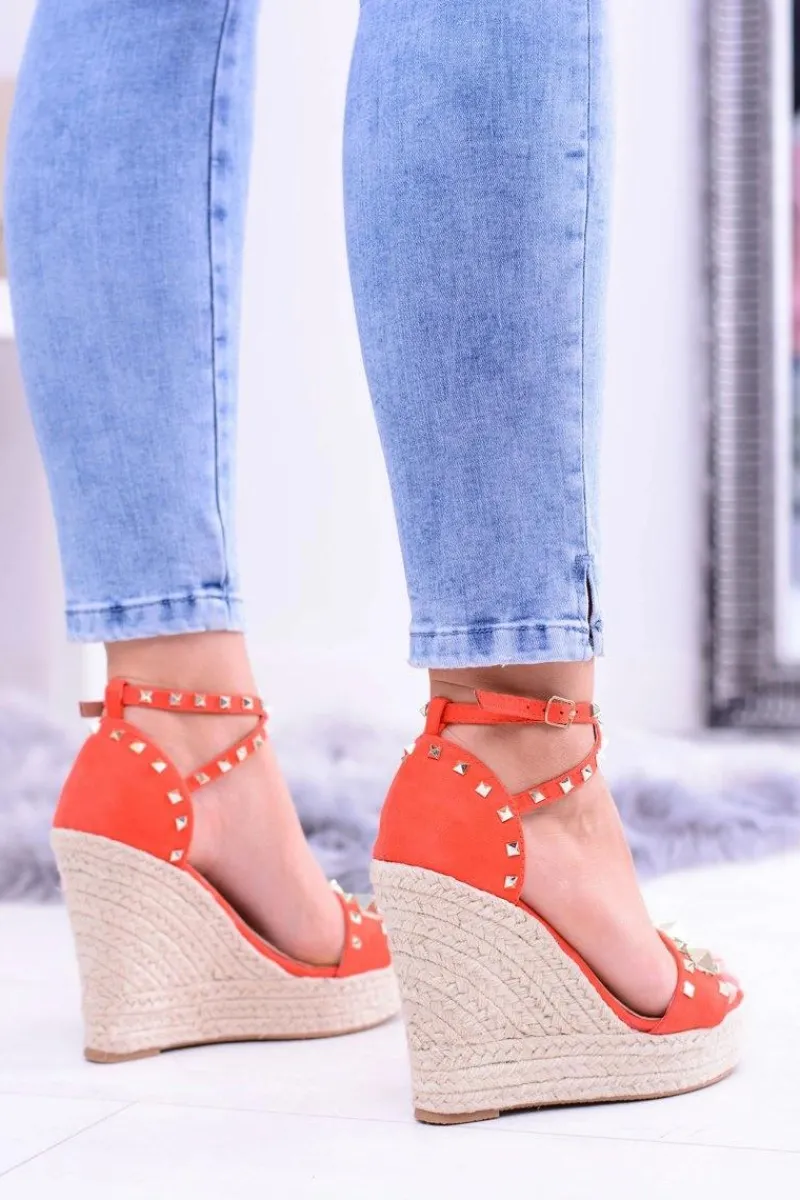 Clearance Boto Czerwone Sandały Na Koturnie Espadryl Ćwieki Dżety Narumi