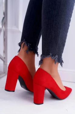 Czerwone Zamszowe Czółenka Satisfied Damskie Czółenka Zamszowe|Czółenka Na Słupku