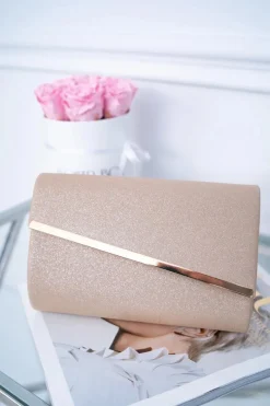 Clearance Damska Beżowa Torebka Wieczorowa Brokat Kopertówki