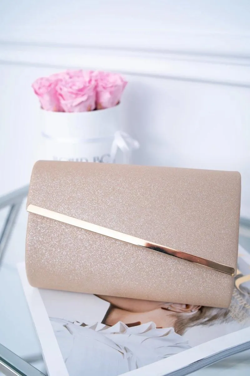 Clearance Damska Beżowa Torebka Wieczorowa Brokat Kopertówki