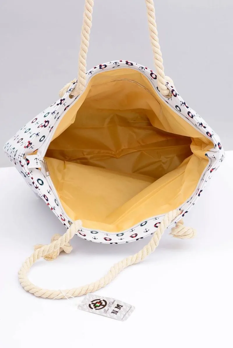 Torebki Plażowe>Boto Damska Biała Duża Marynarska Torebka Plażowa