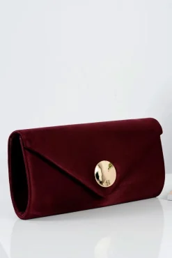 Discount Boto Damska Bordowa Kopertówka Zamsz Złoty Łańcuszek