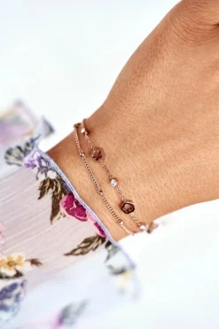 Hot Damska Bransoleta Celebrytka Różowe Złoto Koniczynka Bransoletki