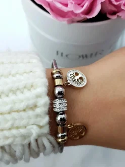 Best Boto Damska Bransoleta Na Stalowej Lince Ze Złotymi Zawieszkami Charms