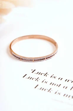 Sale Glam Chic Damska Bransoleta Stalowa Z Cyrkoniami Różowe Złoto Klar