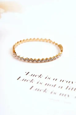 Damska Bransoleta Stalowa Z Cyrkoniami Złota Crown Bransoletki