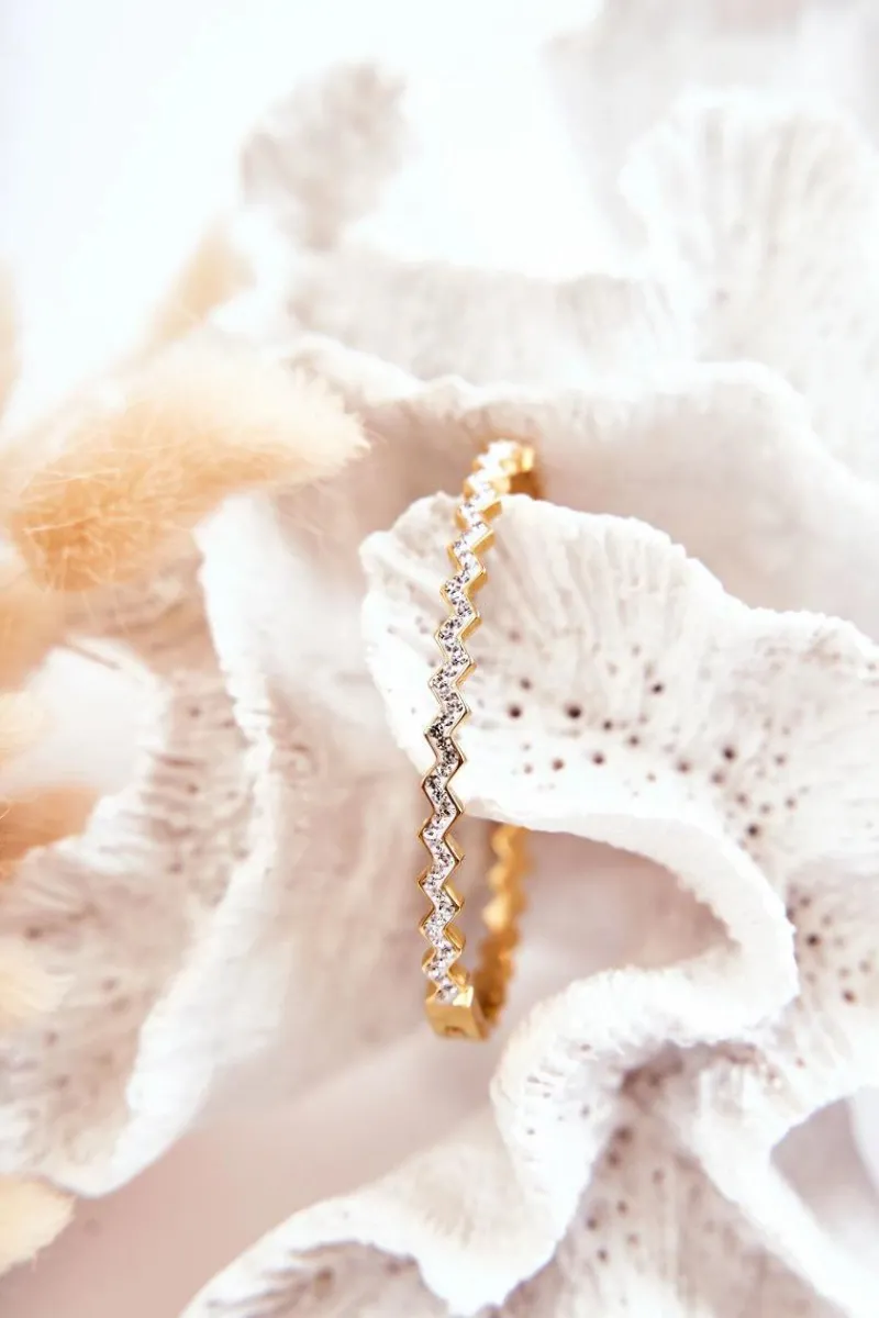 Damska Bransoleta Stalowa Z Cyrkoniami Złota Crown Bransoletki