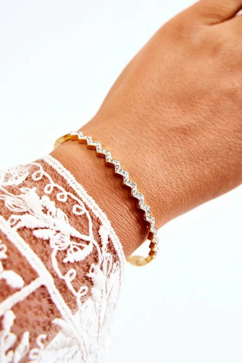 Damska Bransoleta Stalowa Z Cyrkoniami Złota Crown Bransoletki