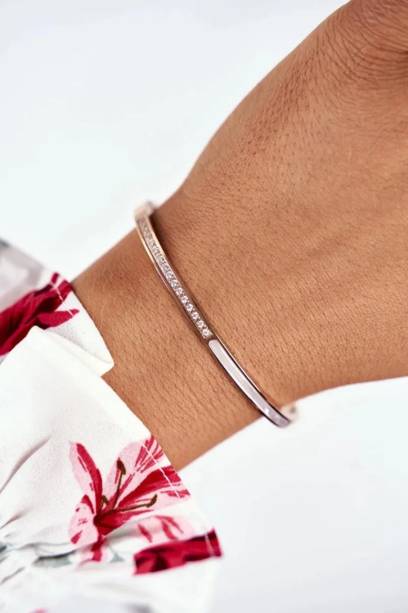 Bransoletki>Glam Chic Damska Bransoleta Stalowa Z Cyrkoniami Różowe Złoto Guadiana