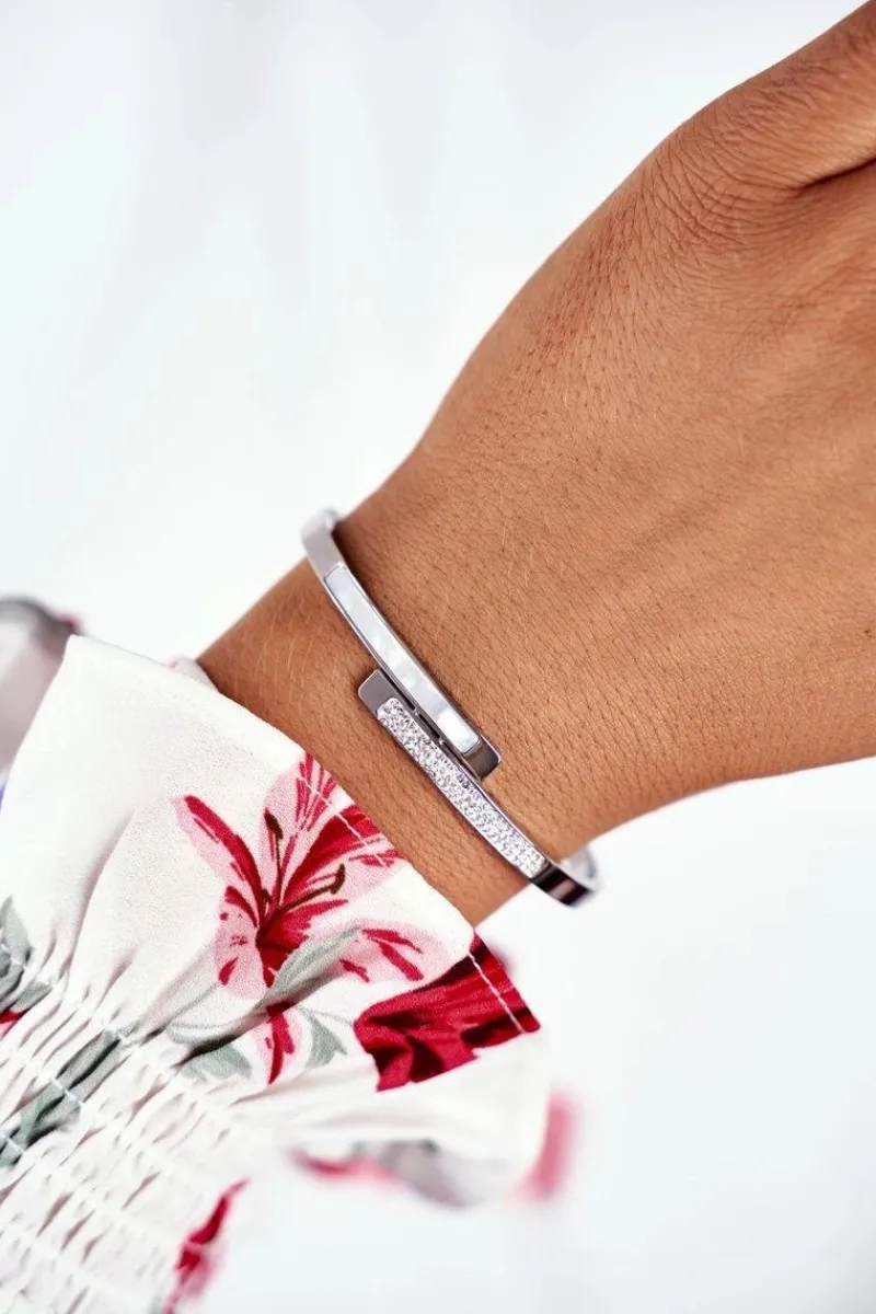 Bransoletki>Glam Chic Damska Bransoleta Stalowa Z Cyrkoniami Srebrna Sekvana