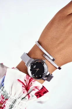 Bransoletki>Glam Chic Damska Bransoleta Stalowa Z Cyrkoniami Srebrna Sekvana