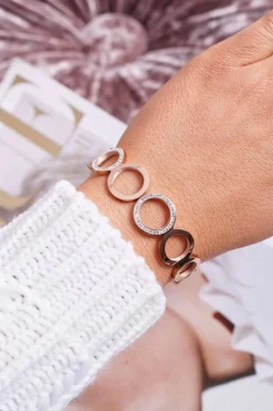 Glam Chic Damska Bransoleta Stalowa Z Cyrkoniami Różowe Złoto Faith
