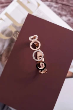 Glam Chic Damska Bransoleta Stalowa Z Cyrkoniami Różowe Złoto Faith