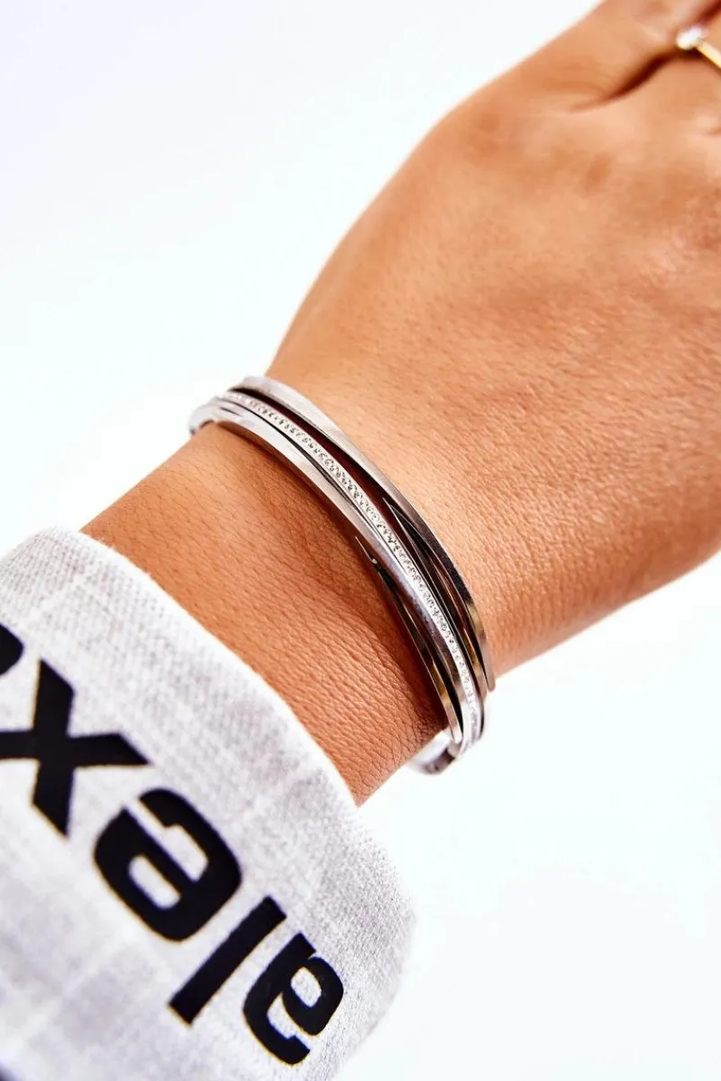 Discount Glam Chic Damska Bransoleta Stalowa Z Cyrkoniami Srebrna Myrens