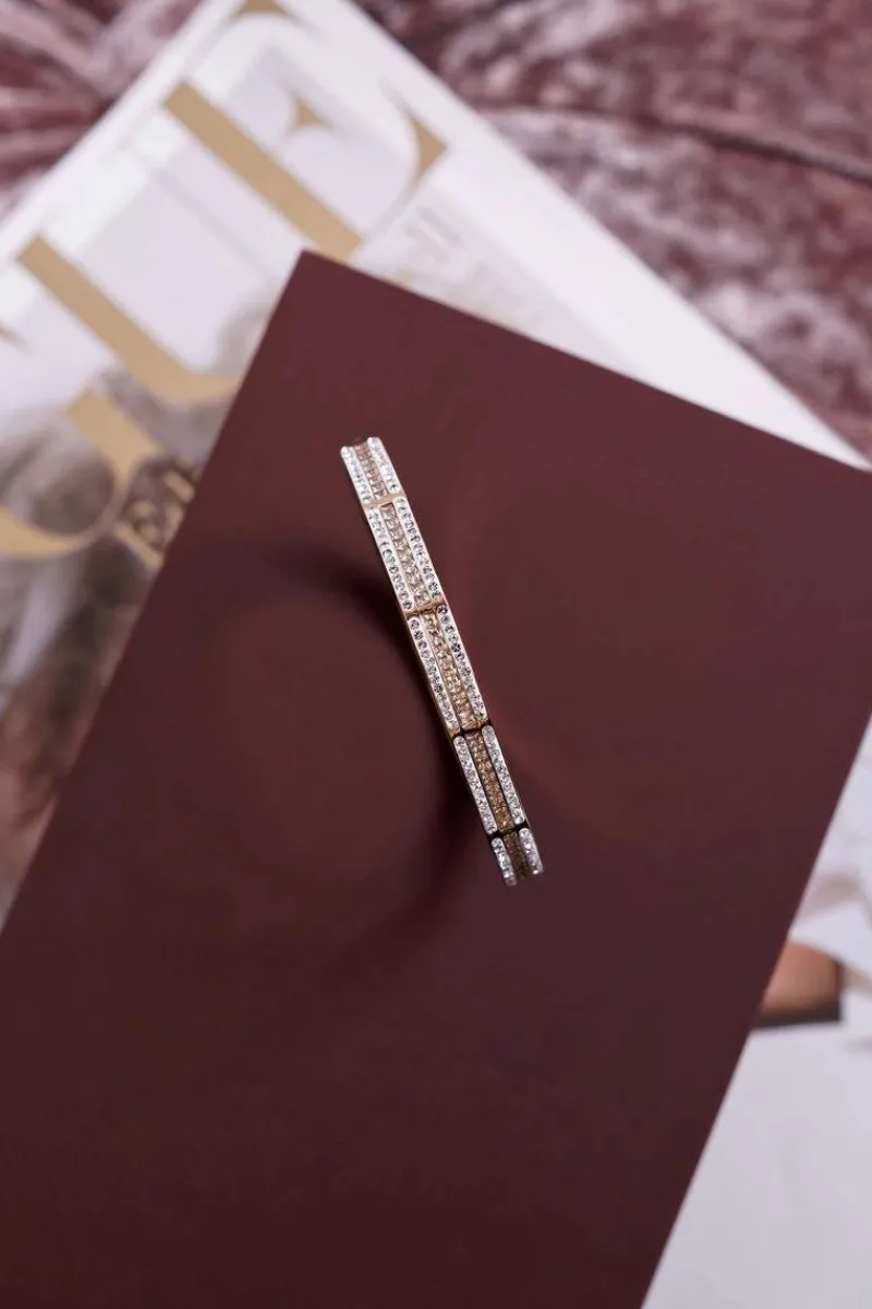 Hot Damska Bransoleta Stalowa Z Cyrkoniami Złota Klar Bransoletki