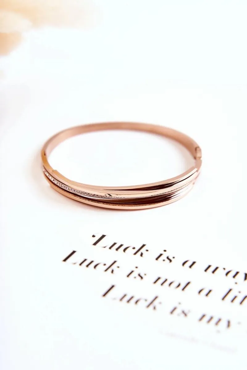 Clearance Damska Bransoleta Stalowa Z Cyrkoniami Różowe Złoto Myrens Bransoletki