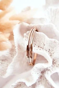 Clearance Damska Bransoleta Stalowa Z Cyrkoniami Różowe Złoto Myrens Bransoletki