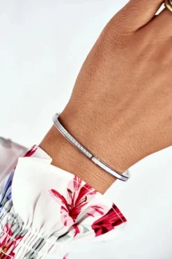 New Glam Chic Damska Bransoleta Stalowa Z Cyrkoniami Srebrna Guadiana