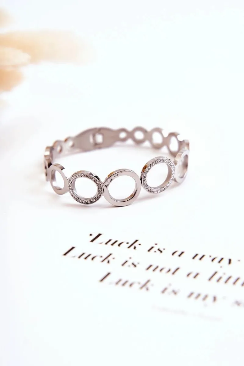 Bransoletki>Glam Chic Damska Bransoleta Stalowa Z Cyrkoniami Srebrna Faith