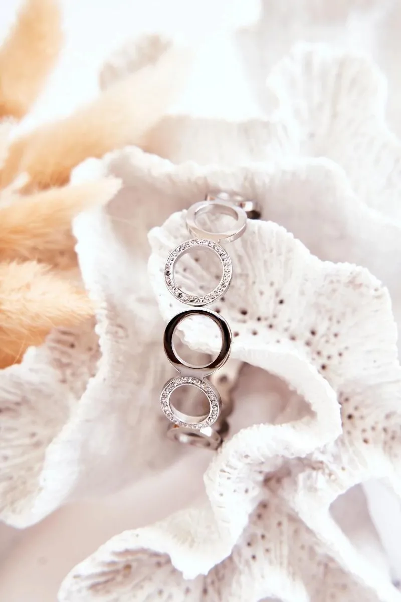 Bransoletki>Glam Chic Damska Bransoleta Stalowa Z Cyrkoniami Srebrna Faith