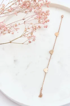 Hot Damska Bransoletka Celebrytka 3 Serca Różowe Złoto Bransoletki