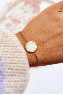 Hot Damska Bransoletka Celebrytka Białe Koło Różowe Złoto Bransoletki