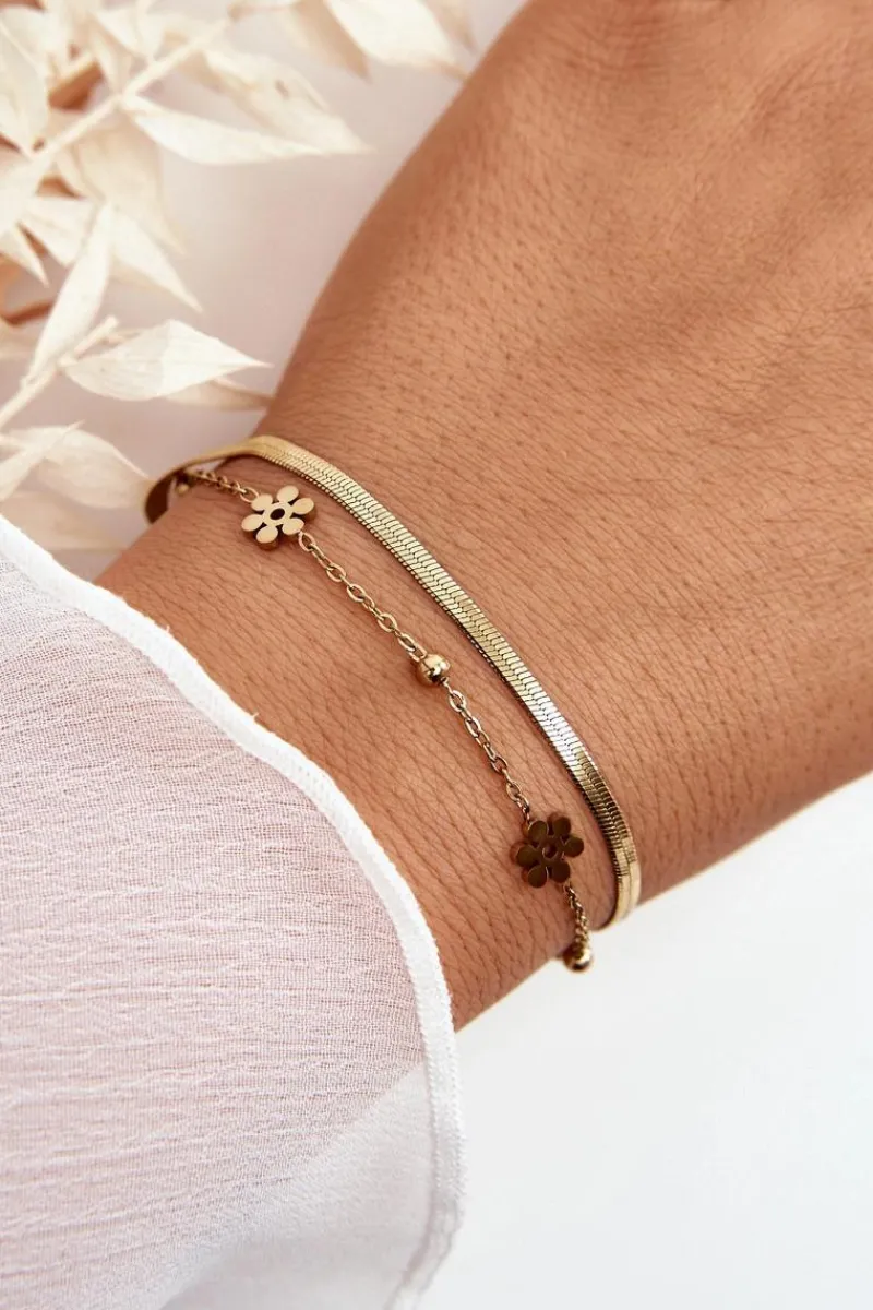 Best Damska Bransoletka Żmijka Z Kwiatami Złota Bransoletki