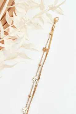 Best Damska Bransoletka Żmijka Z Kwiatami Złota Bransoletki